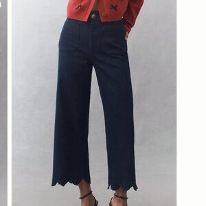 Colette Scallop-Hem Crop Wide-Leg Jeans by Maeve - Dark Denim Size 25 Tall